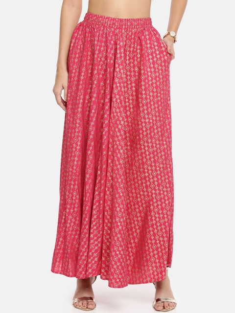 

GOLDSTROMS Women Fuchsia Pink & Gold-Coloured Printed Wide Leg Palazzos