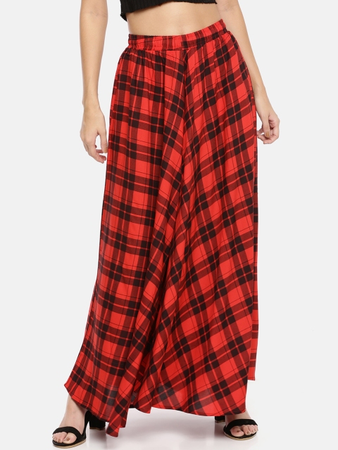 

GOLDSTROMS Women Red & Black Checked Wide Leg Palazzos