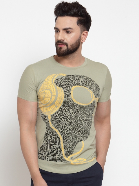 

Global Republic Men Khaki Green Printed Round Neck T-shirt