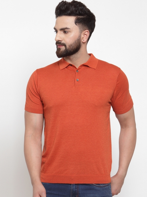 

Global Republic Men Rust Orange Solid Polo Collar T-shirt