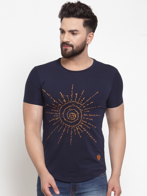

Global Republic Men Navy Blue Printed Round Neck T-shirt