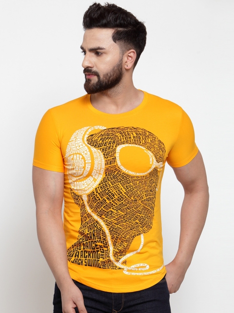 

Global Republic Men Mustard Printed Round Neck T-shirt