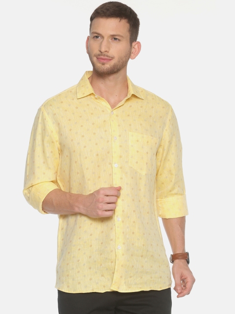 

Linen Club Men Yellow Regular Fit Self Design Linen Shirt