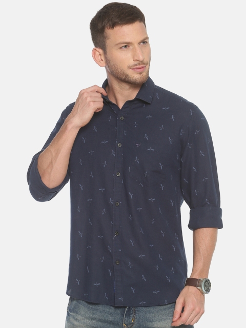 

Linen Club Men Navy Blue Regular Fit Printed Casual Linen Shirt