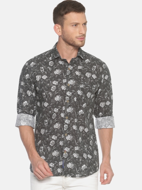 

Linen Club Men Black & Grey Regular Fit Printed Linen Casual Shirt