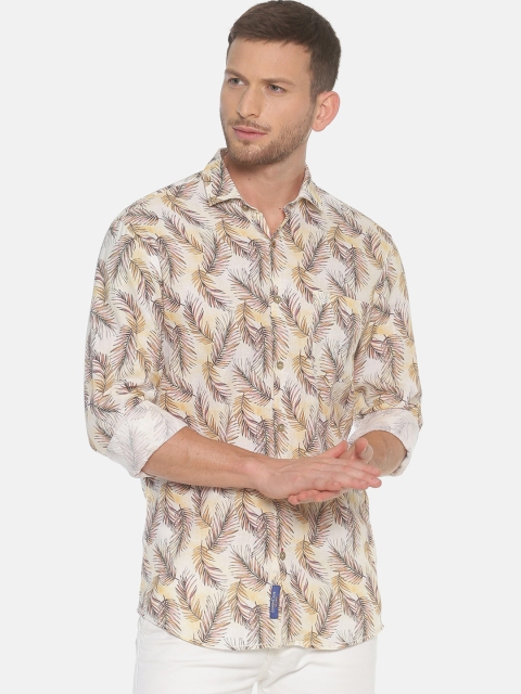 

Linen Club Men Beige & Yellow Regular Fit Printed Casual Shirt