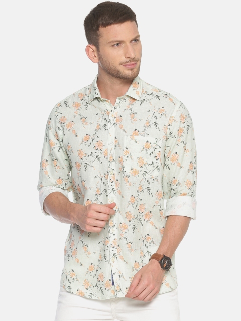 

Linen Club Men Green & Peach-Coloured Regular Fit Printed Linen Casual Shirt