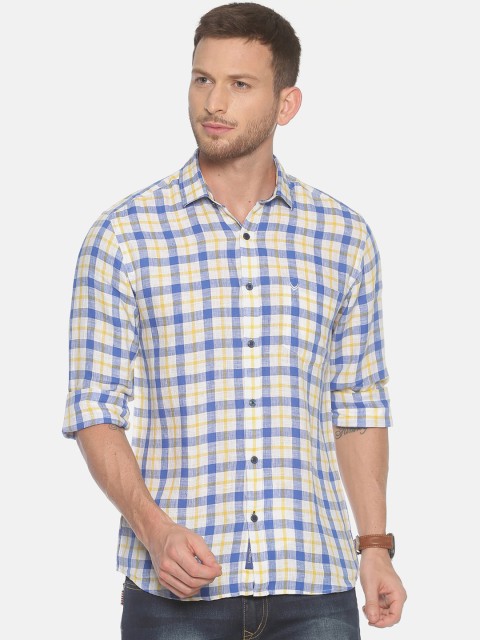 

Linen Club Men Blue & Yellow Regular Fit Checked Linen Casual Shirt