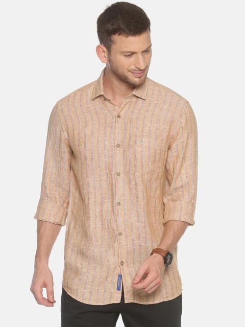 

Linen Club Men Beige Regular Fit Striped Casual Shirt