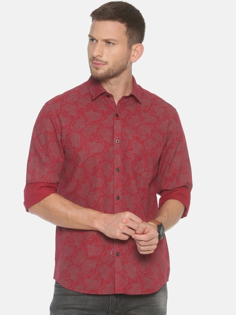 

Linen Club Men Red & Grey Regular Fit Printed Sustainable Casual Linen Shirt
