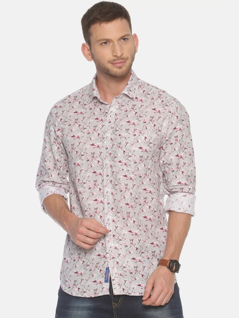 

Linen Club Men Grey Regular Fit Printed Casual Linen Shirt