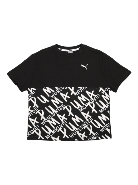 

Puma Girls Black Alpha AOP G Printed Round Neck T-shirt