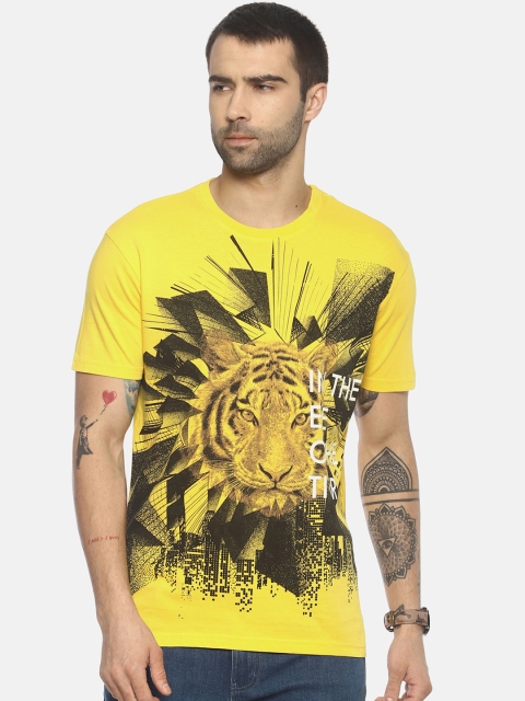 

Wolfpack Men Yellow Graphic Printed Round Neck T-shirt