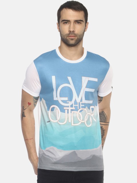 

Wolfpack Men White & Blue Printed Round Neck T-shirt