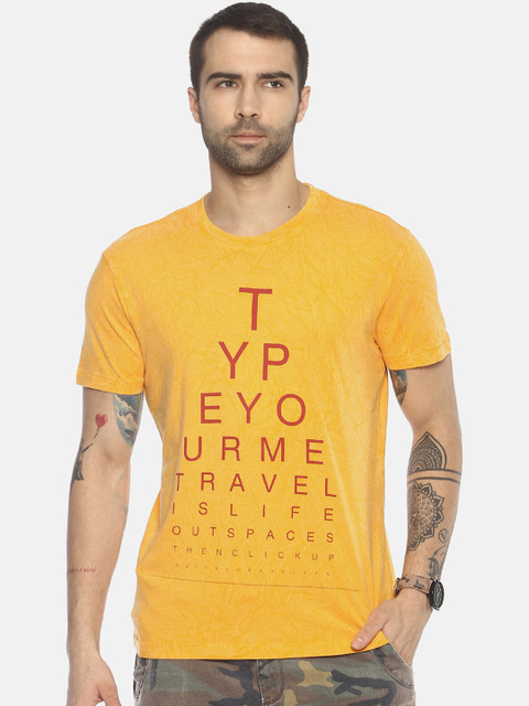 

Wolfpack Men Yellow Printed Round Neck T-shirt