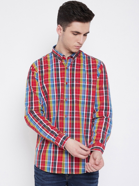 

Okane Men Blue & Red Regular Fit Checked Casual Shirt