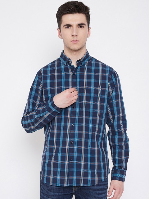 

Okane Men Blue & White Checked Casual Shirt