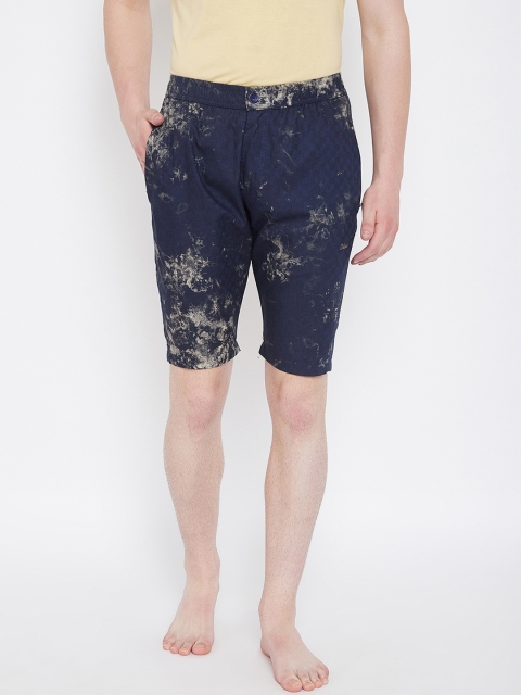 

Okane Men Navy Blue & Grey Printed Lounge Shorts MWLS-10615911/D