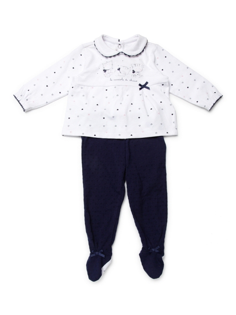 

Chicco Girls White & Navy Blue Printed Top with Leggings