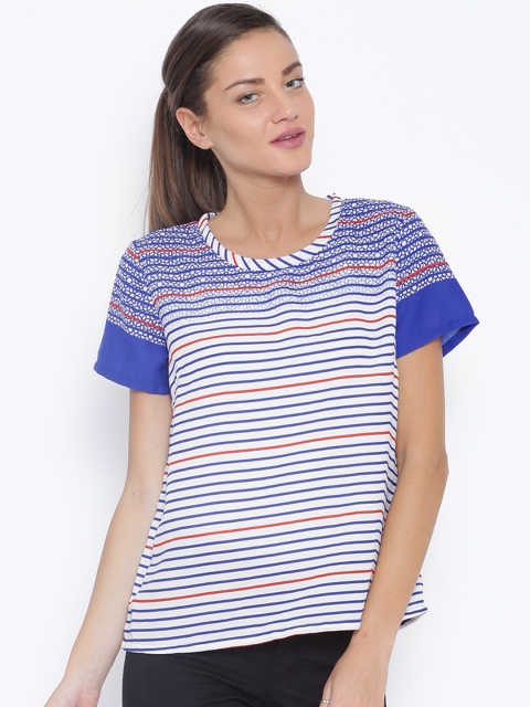 

Van Heusen Woman White & Blue Striped Top