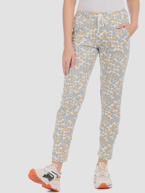 

Sugr Women Grey & Mustard Yellow Printed Straight-Fit Track Pants