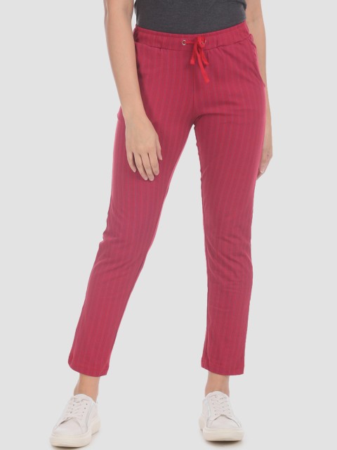 

Sugr Women Red & Blue Chevron Stripe Knit Straight-Fit Track Pants