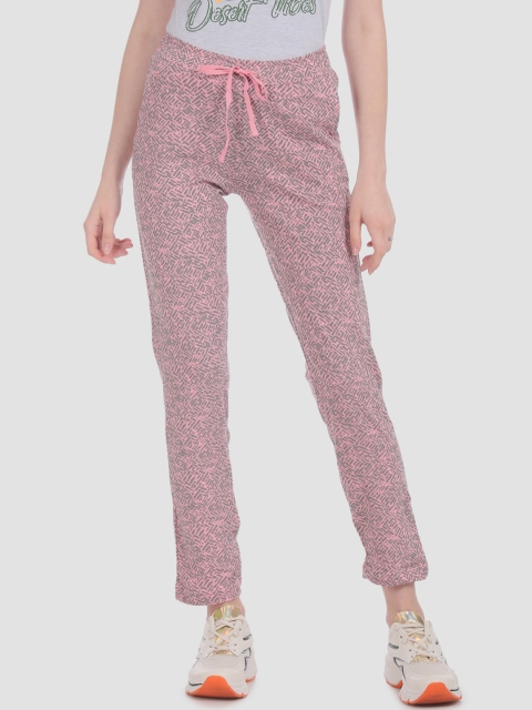 

Sugr Women Pink & Grey Printed Straight-Fit Track Pants