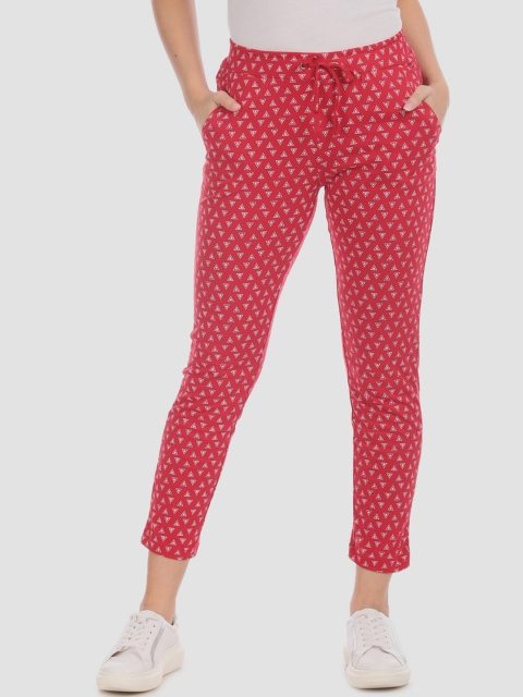 

Sugr Women Red Geometric Print Straight Fit Knit Track Pants