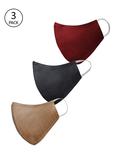 

JBN Creation Kids 3 Pcs 3-Ply Reusable Anti-Pollution Protective Printed Cotton Masks, Maroon
