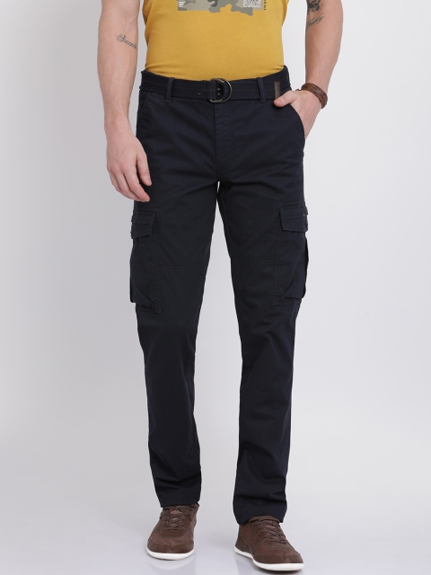 

t-base Men Navy Blue Tapered Fit Solid Cargos