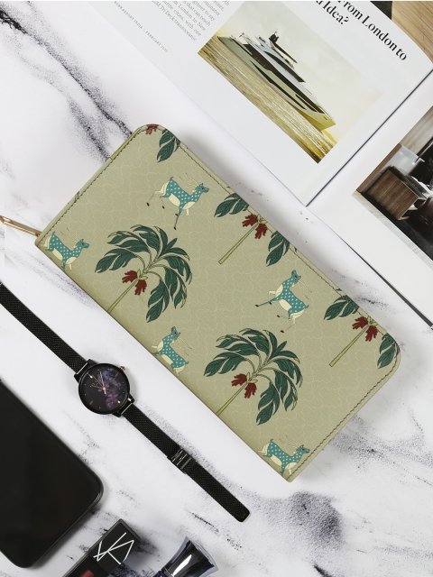 

India Circus by Krsnaa Mehta Unisex Green Solid Zip Around Wallet
