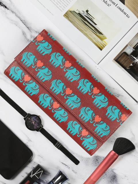 

India Circus by Krsnaa Mehta Unisex Maroon & Blue Printed Three Fold Wallet