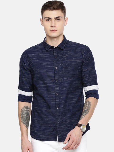 

Chennis Men Navy Blue Slim Fit Self Design Casual Shirt
