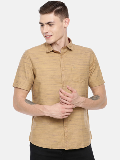 

Chennis Men Camel Brown Slim Fit Self Design Casual Shirt