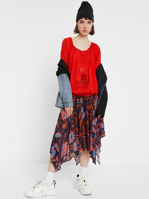 

Desigual Women Red Schiffli A-Line Top