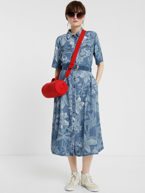 

Desigual Women Blue Floral Print Shirt Dress