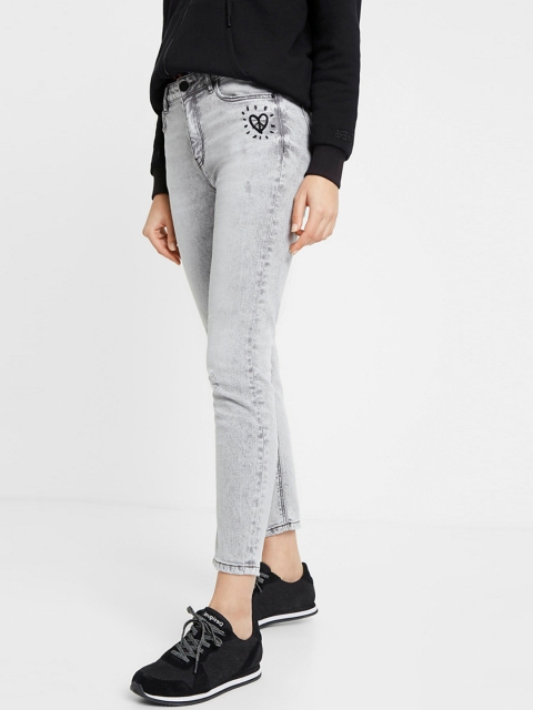 

Desigual Women Grey Skinny Fit Mid-Rise Clean Look Stretchable Jeans