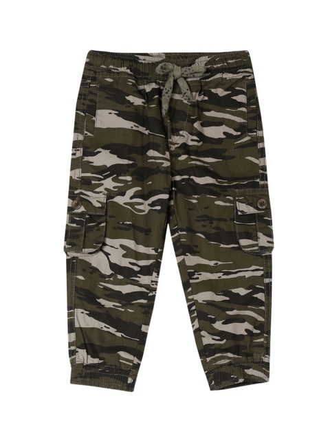 

Donuts Boys Olive Green & Beige Camouflage Printed Cargo Joggers