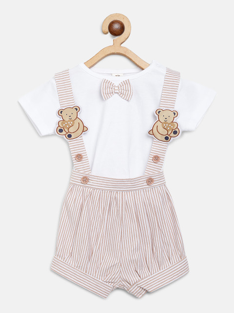 

TOFFY HOUSE Boys White & Brown Solid T-shirt with Shorts