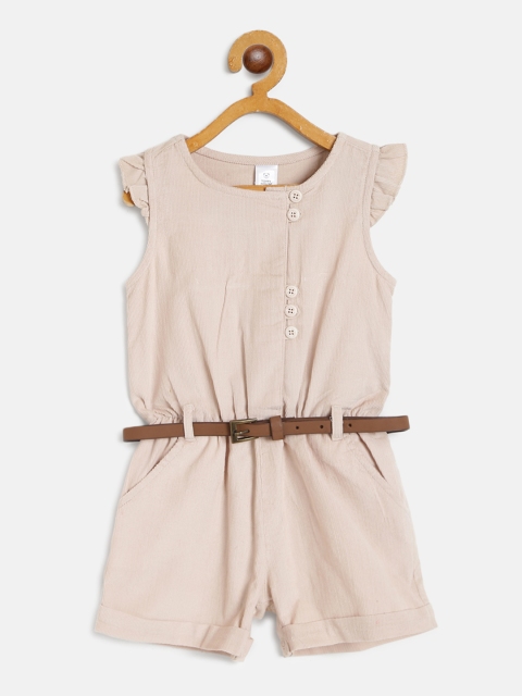 

TOFFY HOUSE Girls Beige Solid Corduroy Playsuit with Belt