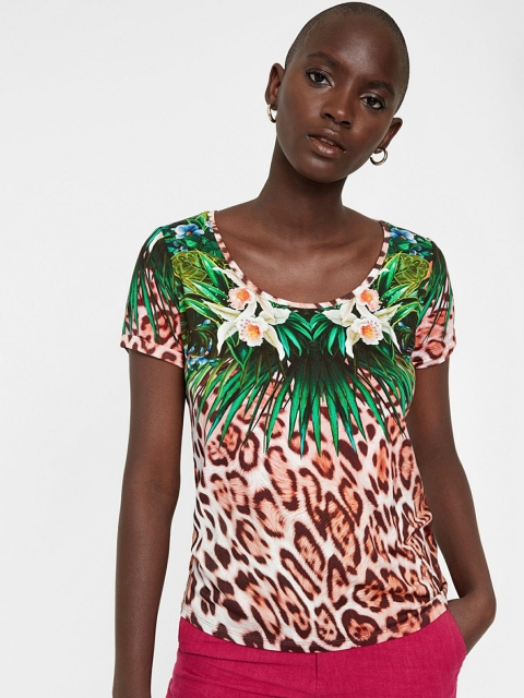 

Desigual Women Multicoloured Animal Print Round Neck T-shirt, Multi