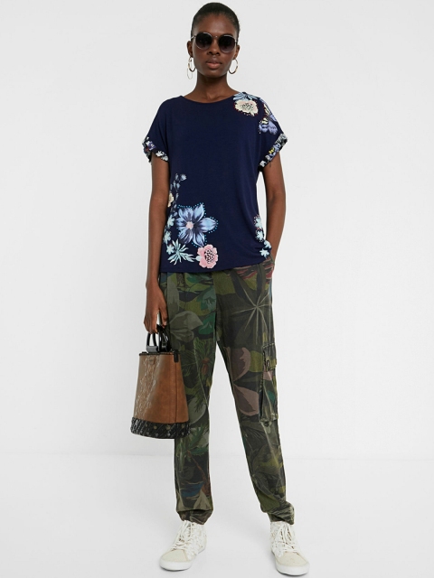 

Desigual Women Blue Floral Print Regular Top, Navy blue