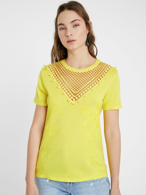 

Desigual Women Yellow Embroidered Top