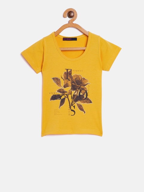 

Nins Moda Girls Mustard Yellow Floral Printed Top