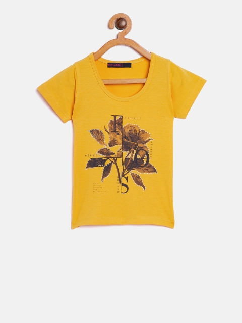 

Nins Moda Girls Mustard Yellow Printed Regular Top