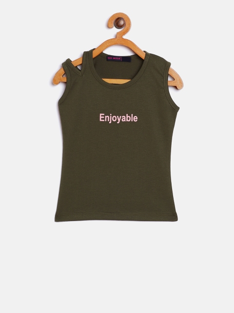 

Nins Moda Girls Olive Green Printed Top