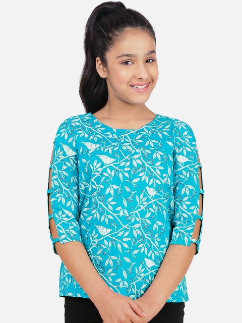 

CACA CINA Girls Blue Floral Printed Top