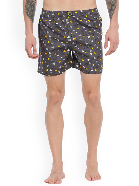

Joven Men Grey & Yellow Printed Pure Cotton Boxers