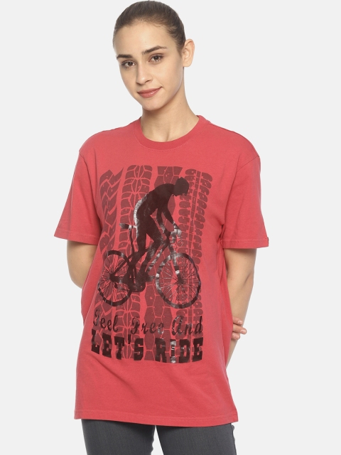 

Wolfpack Women Pink Printed Round Neck T-shirt