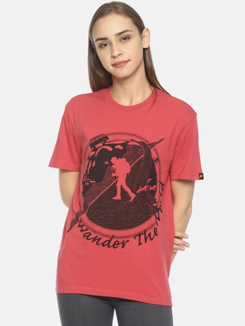 

Wolfpack Women Pink & Black Printed Round Neck T-shirt